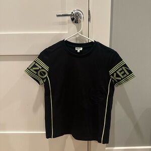 Kenzo Sports Black Tee with Logo Sleeves T-Shirt in Black with Yellow Accents
